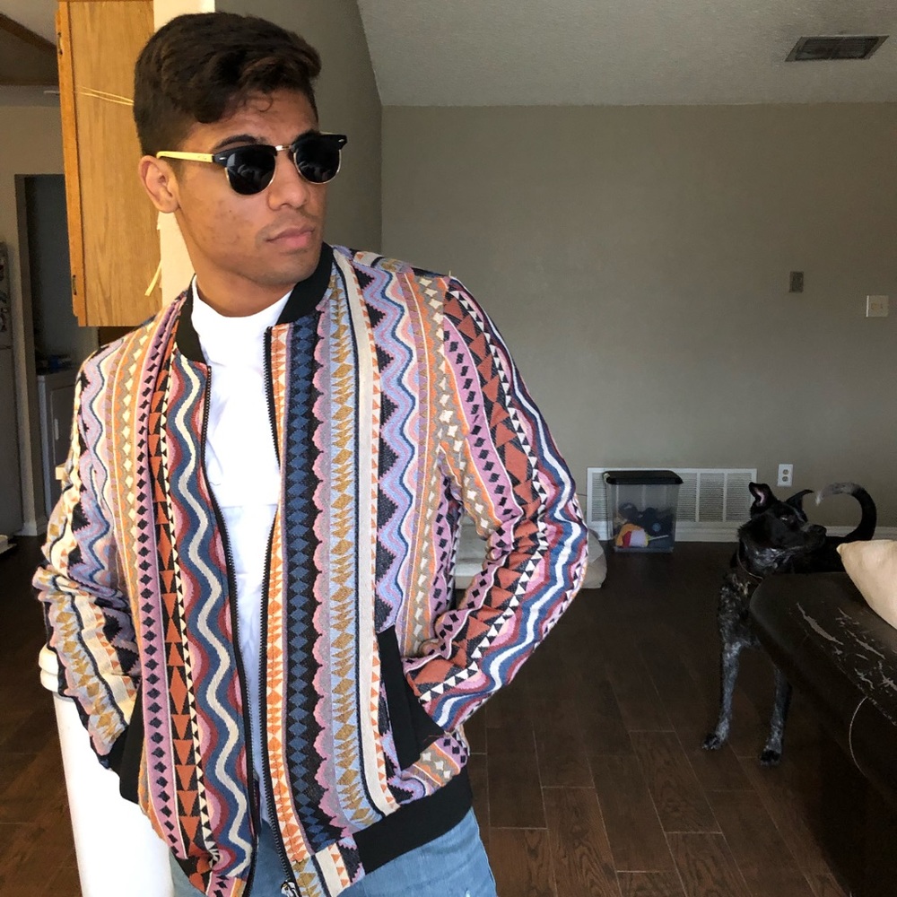 BOOHOO M Aztec Print Bomber Jacket DOPE